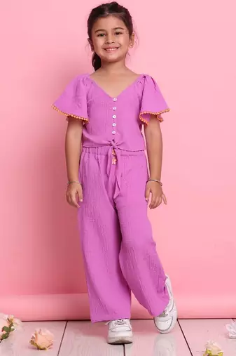 Girls' stylish lilac co-ord set     flared sleeve top & wide-leg pants