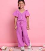 Girls' stylish lilac co-ord set     flared sleeve top & wide-leg pants