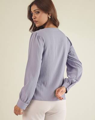 Lavender collared shirt with contrast embriodery 4