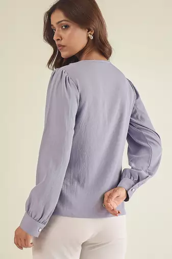 Lavender collared shirt with contrast embriodery