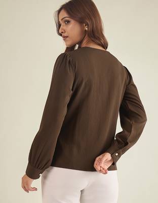 Brown collared shirt with contrast embriodery 3