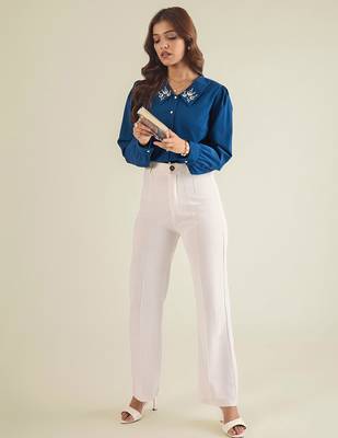 Blue collared shirt with contrast embriodery 2