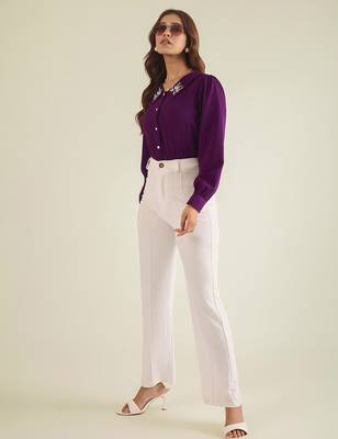 Purple collared shirt with contrast embriodery 2