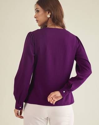 Purple collared shirt with contrast embriodery 4