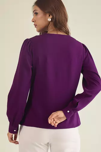 Purple collared shirt with contrast embriodery