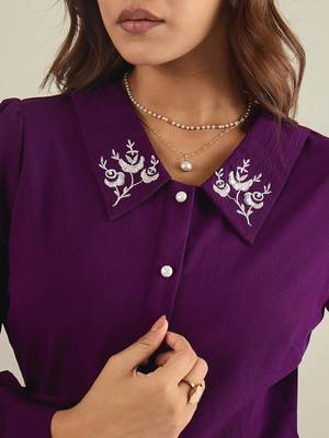 Purple collared shirt with contrast embriodery 5