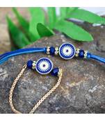 Evil eye design handcrafted combo of blue thread and chain unisex rakhi for bhaiya bhabhi