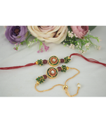 Handmade set of 2 red enamel and beaded unisex rakhi (lumba) for bhaiya bhabhi
