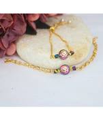 Spiritual om rakhi and bracelet set for bhaiya bhabhi golden chain design with crystal beads