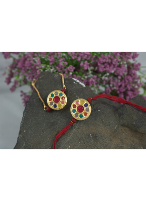 Handmade combo of multicolor stone couple pair rakhi (lumba) for bhaiya bhabhi 1