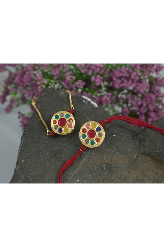 Handmade combo of multicolor stone couple pair rakhi (lumba) for bhaiya bhabhi