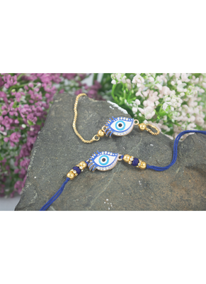 Stylish unisex evil eye combo of protection couple pair rakhi for bhaiya bhabhi 1
