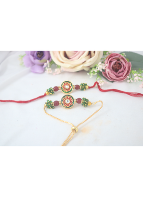Handmade set of 2 red enamel and beaded unisex rakhi (lumba) for bhaiya bhabhi 3
