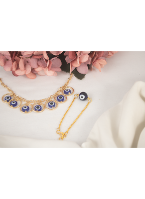 Unisex evil eye combo of gold plated protection couple pair rakhi for bhaiya bhabhi 1