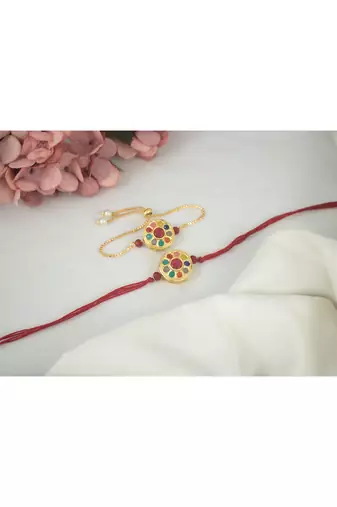 Handmade combo of multicolor stone couple pair rakhi (lumba) for bhaiya bhabhi