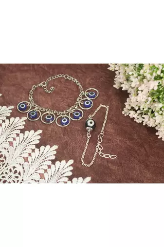 Unisex evil eye combo of silver plated protection couple pair rakhi for bhaiya bhabhi