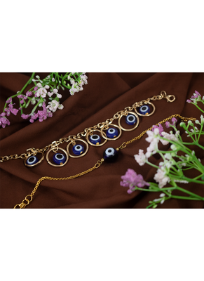Unisex evil eye combo of gold plated protection couple pair rakhi for bhaiya bhabhi 2