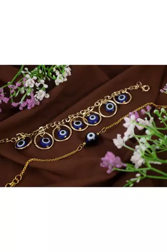 Unisex evil eye combo of gold plated protection couple pair rakhi for bhaiya bhabhi