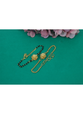 Gold plated combo of floral mangalsutra bracelet and rakhi bracelet for bhaiya bhabhi 2