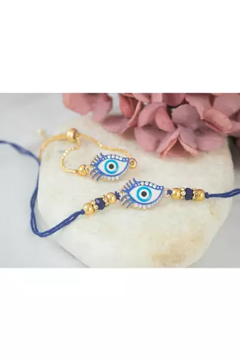 Stylish unisex evil eye combo of protection couple pair rakhi for bhaiya bhabhi