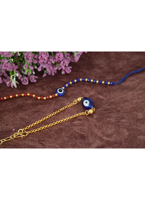 Combo of handcrafted evil eye unisex rakhi with gold and blue beaded design for bhaiya bhabhi 2