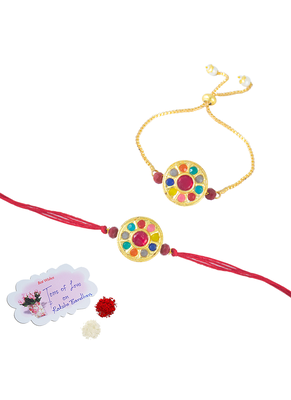 Handmade combo of multicolor stone couple pair rakhi (lumba) for bhaiya bhabhi 3