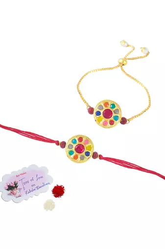 Handmade combo of multicolor stone couple pair rakhi (lumba) for bhaiya bhabhi