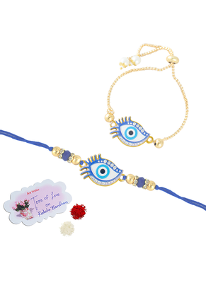 Stylish unisex evil eye combo of protection couple pair rakhi for bhaiya bhabhi 3