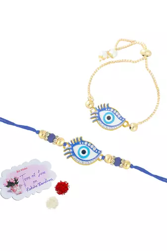 Stylish unisex evil eye combo of protection couple pair rakhi for bhaiya bhabhi