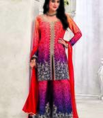 Red chinon embroidered palazzo suit