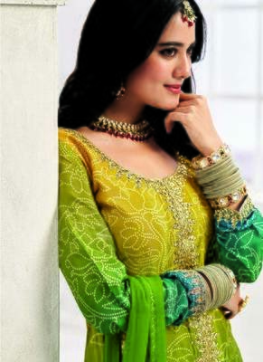 Green chinon embroidered palazzo suit 2