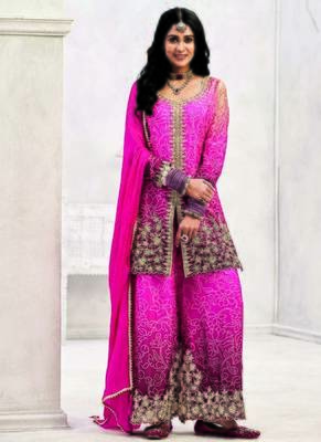 Pink chinon embroidered palazzo suit 1