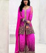 Pink chinon embroidered palazzo suit