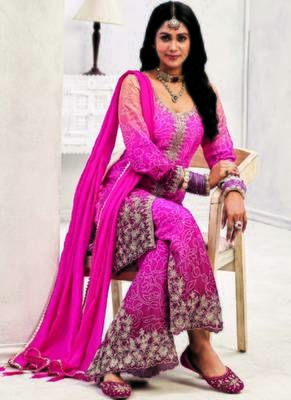 Pink chinon embroidered palazzo suit 2