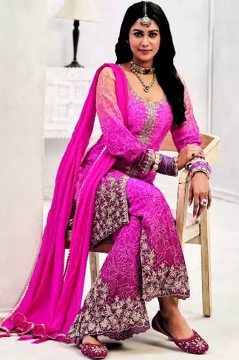 Pink chinon embroidered palazzo suit