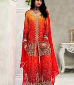 Orange chinon embroidered palazzo suit