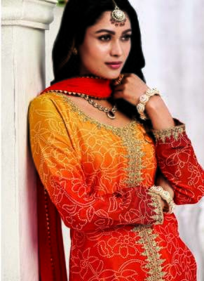 Orange chinon embroidered palazzo suit 2
