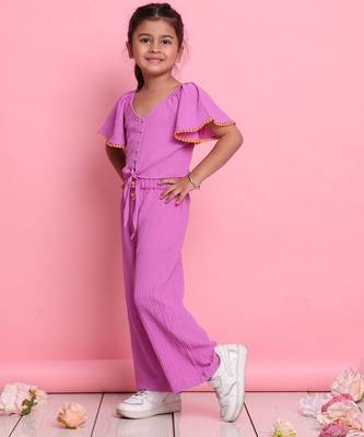 Girls' stylish lilac co-ord set     flared sleeve top & wide-leg pants 2