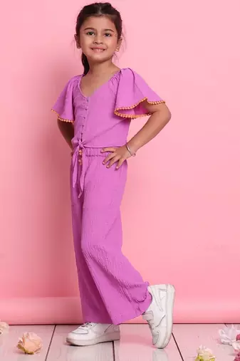 Girls' stylish lilac co-ord set     flared sleeve top & wide-leg pants