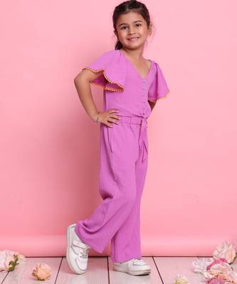 Girls' stylish lilac co-ord set     flared sleeve top & wide-leg pants 3