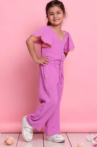 Girls' stylish lilac co-ord set     flared sleeve top & wide-leg pants