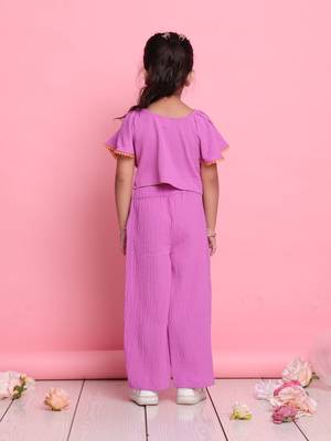 Girls' stylish lilac co-ord set     flared sleeve top & wide-leg pants 4