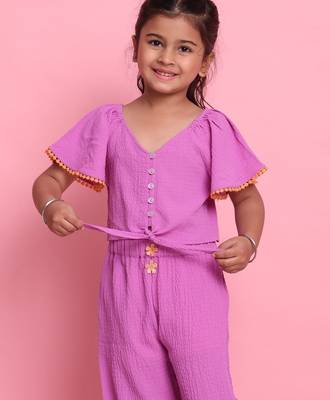 Girls' stylish lilac co-ord set     flared sleeve top & wide-leg pants 5