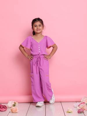 Girls' lilac co-ord set     front-knot button top with relaxed fit trousers 1