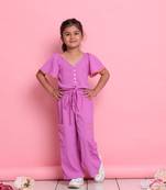 Girls' lilac co-ord set     front-knot button top with relaxed fit trousers