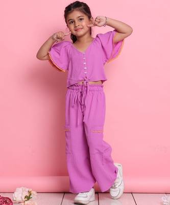 Girls' lilac co-ord set     front-knot button top with relaxed fit trousers 2