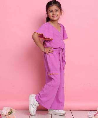Girls' lilac co-ord set     front-knot button top with relaxed fit trousers 3