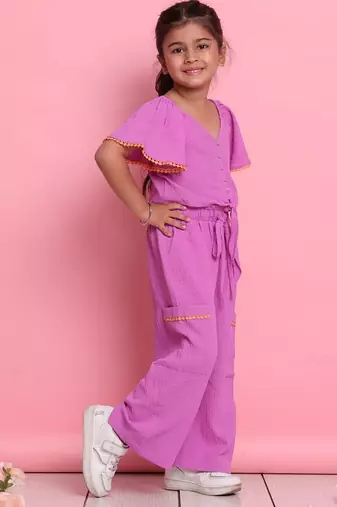 Girls' lilac co-ord set     front-knot button top with relaxed fit trousers