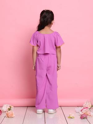 Girls' lilac co-ord set     front-knot button top with relaxed fit trousers 4