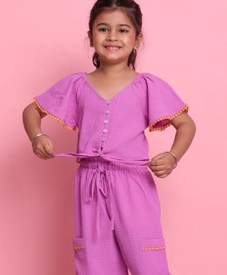 Girls' lilac co-ord set     front-knot button top with relaxed fit trousers 5